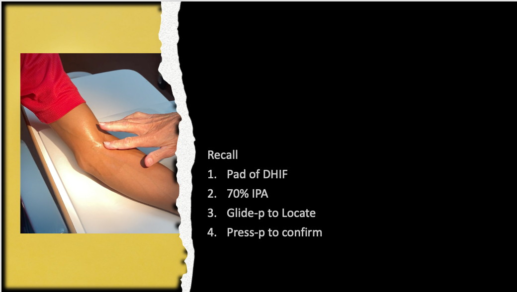 Hand on thigh showing four patellar reflex test positions on black and yellow slide