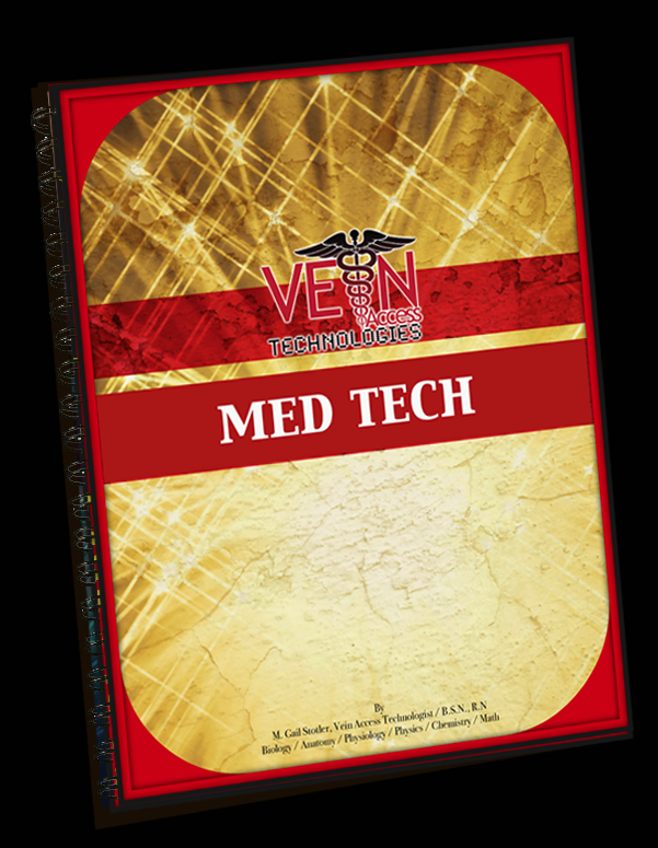Red and gold Med Tech workbook cover with VEI logo and bold title text