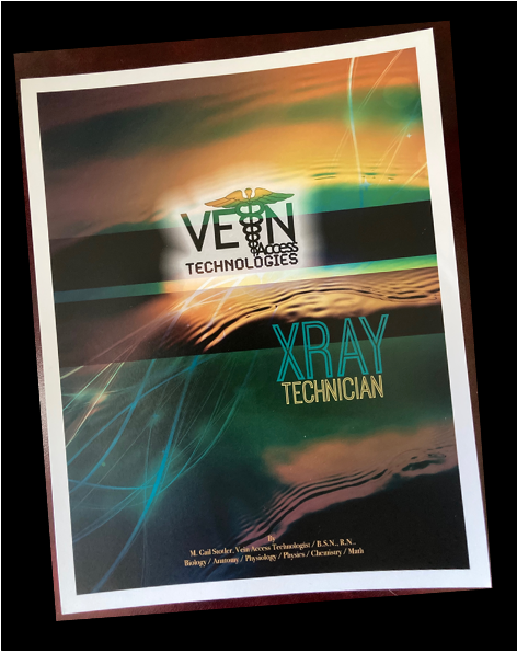 Poster for Veen Technologies XRAY Technician, with teal and orange abstract wave design.