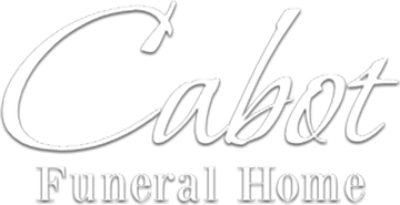 Cabot Funeral Home logo in cursive white script over "Funeral Home".