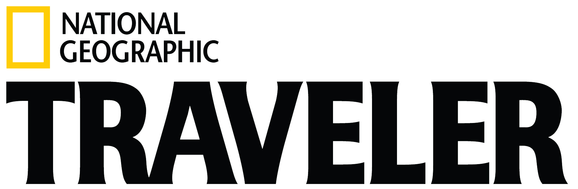 The logo for national geographic traveler is black and yellow