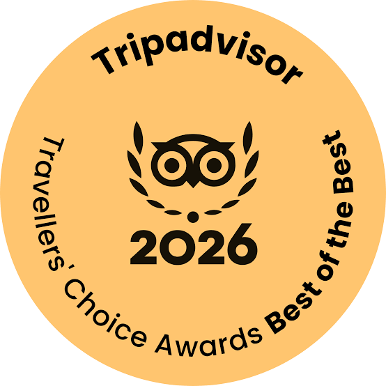 A yellow sticker that says tripadvisor travelers choice awards best of the best