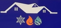 La sagoma di una casa bianca sopra le icone di un fiocco di neve, una fiamma e una goccia d'acqua su uno sfondo blu scuro.