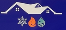 La sagoma di una casa bianca sopra le icone di un fiocco di neve, una fiamma e una goccia d'acqua su uno sfondo blu scuro.