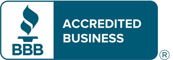 BBB Accredited Business logo, featuring the blue BBB torch icon and the text 