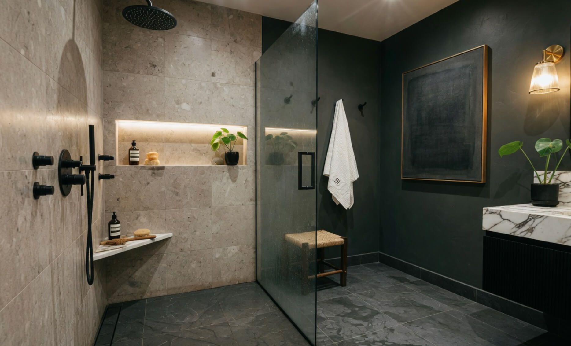 Dark black bathroom