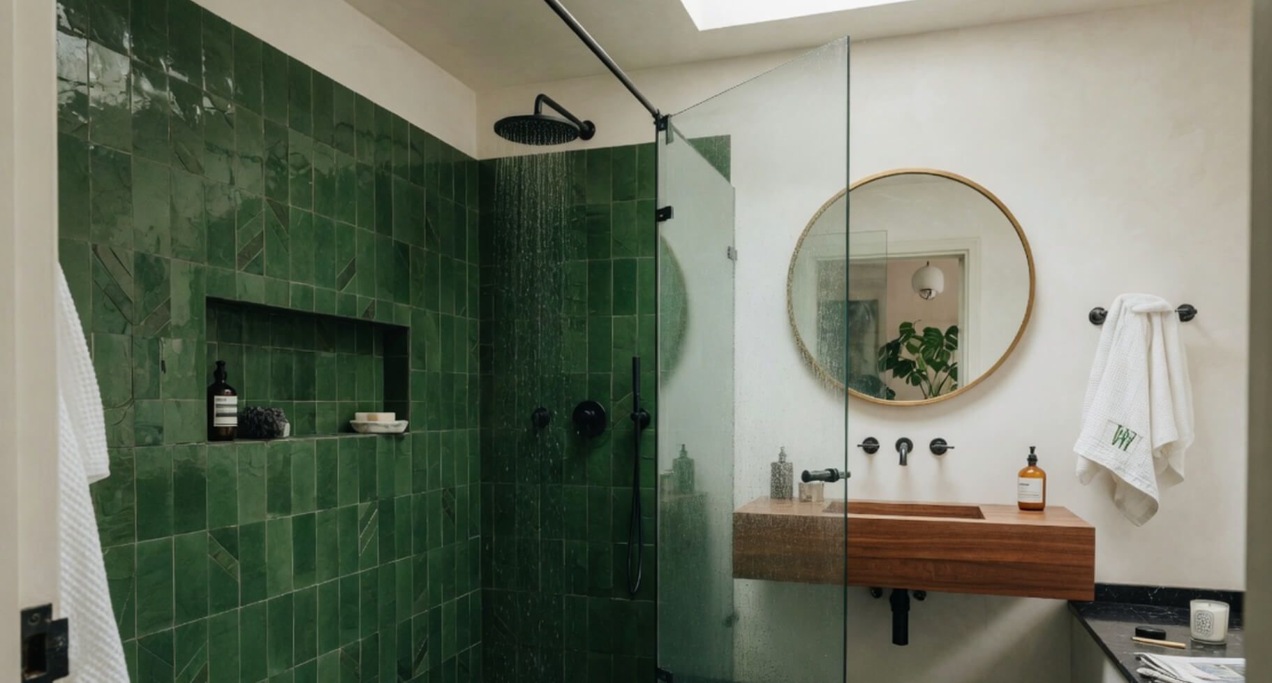 Green tiled shower room