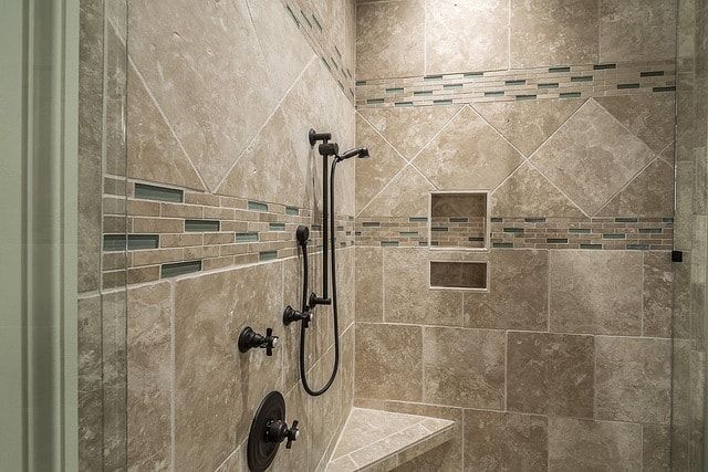 Traditional stone tiled shower