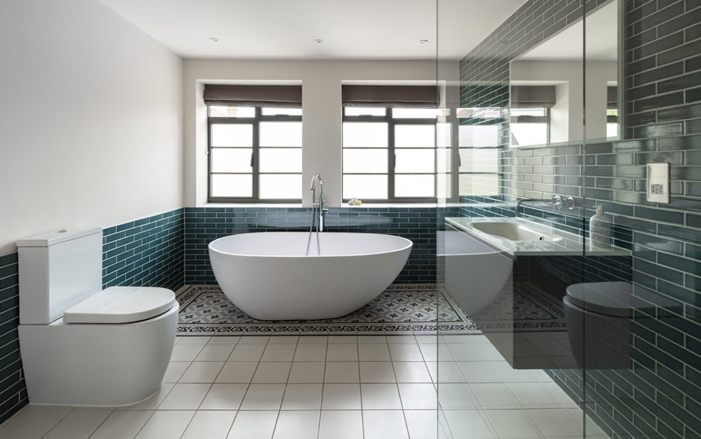 Modern blue and white bathroom