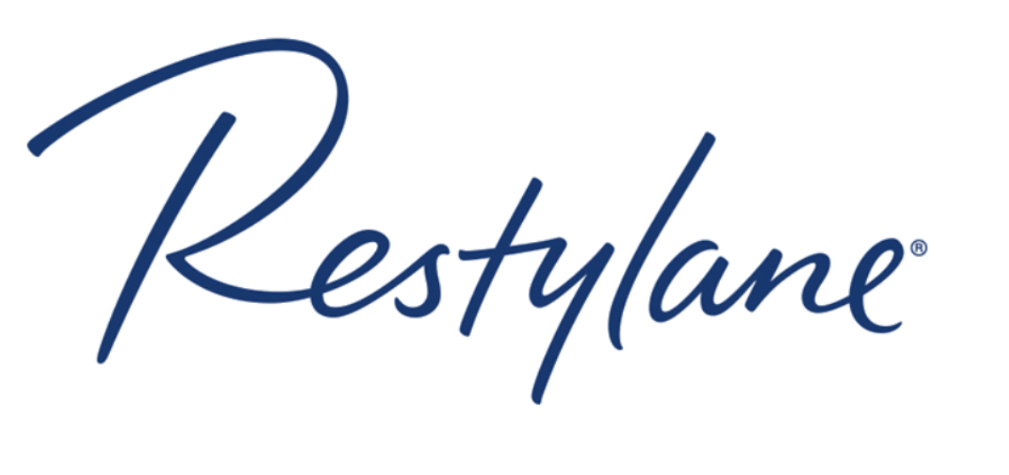 Restylane logo in blue script on a white background