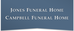Jones Funeral Home and Campbell Funeral Home text on a blue sign