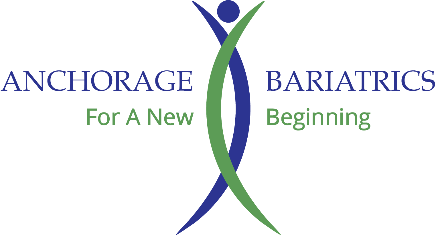 Logo for Anchorage Bariatrics: blue and green intertwined arc figure, text