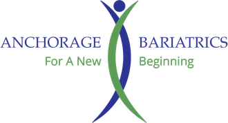 Logo for Anchorage Bariatrics: blue and green intertwined arc figure, text 