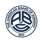 Logo of The American Board of Surgery, a navy-blue emblem with text in a circular format.