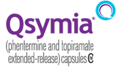 Logo for Qsymia, a weight loss medication, in purple with a blue circle symbol.