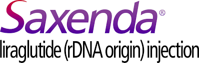 Saxenda liraglutide (rDNA origin) injection. Purple and white logo.