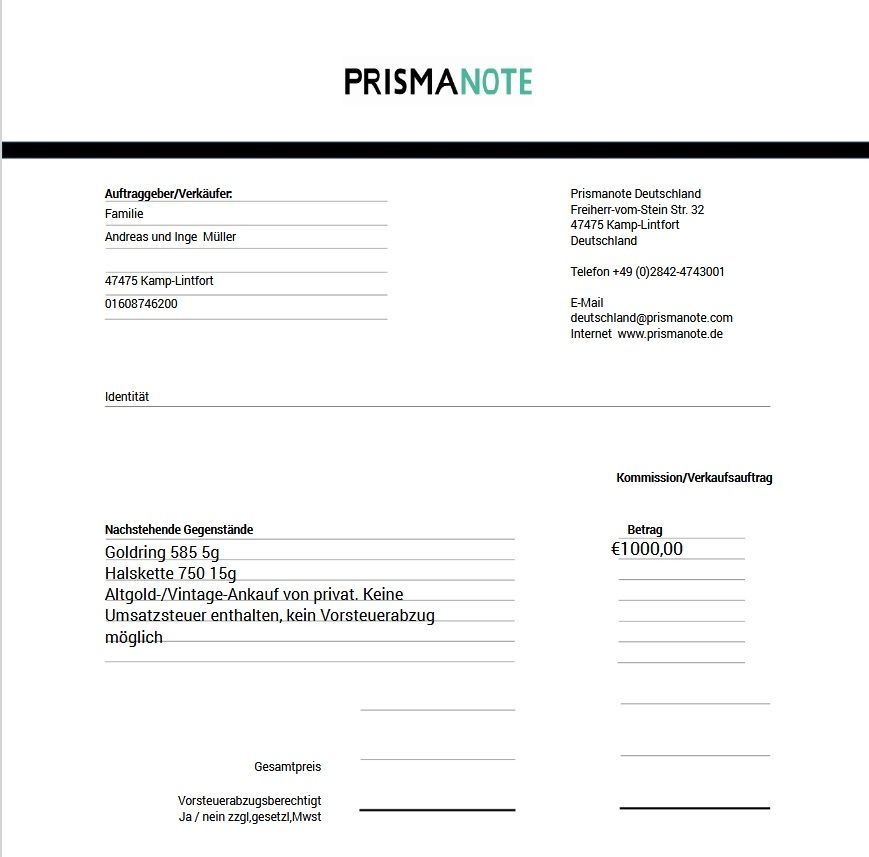 Prismanote Kassensoftware mit Altgold Erfassung