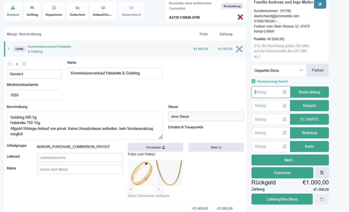 Konvolut Sammelankauf Altgold Prismanote Juweliersoftware Ankauf Altgold und Vintage Schmuck