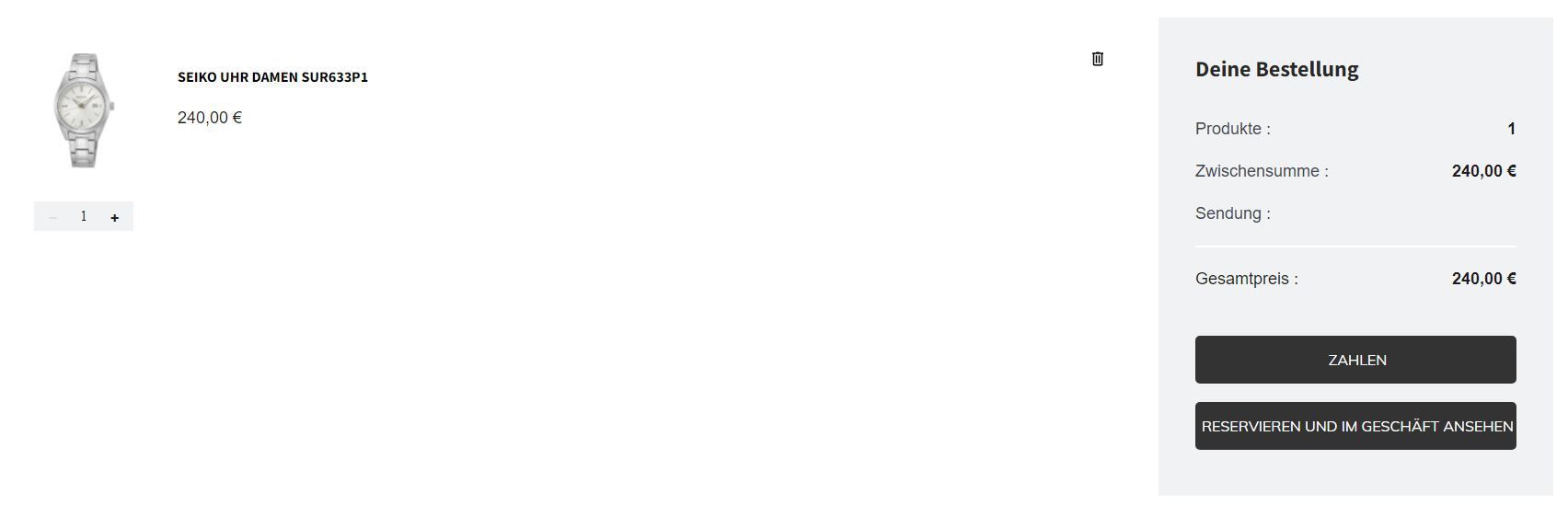 Bestellung einer Uhr im Prismanote Onlineshop