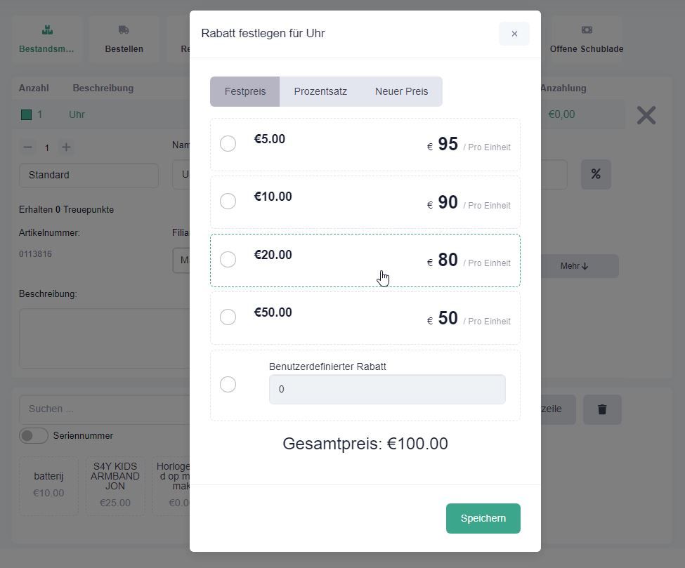 Rabatte in der Kasse | Prismanote Juweliersoftware, Kasse, Shop, Warenwirtschaft
