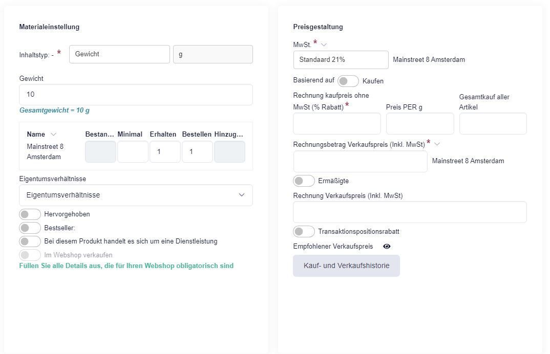 Bestände im Artikelstamm vom | Prismanote Juweliersoftware, Kasse, Shop, Warenwirtschaft