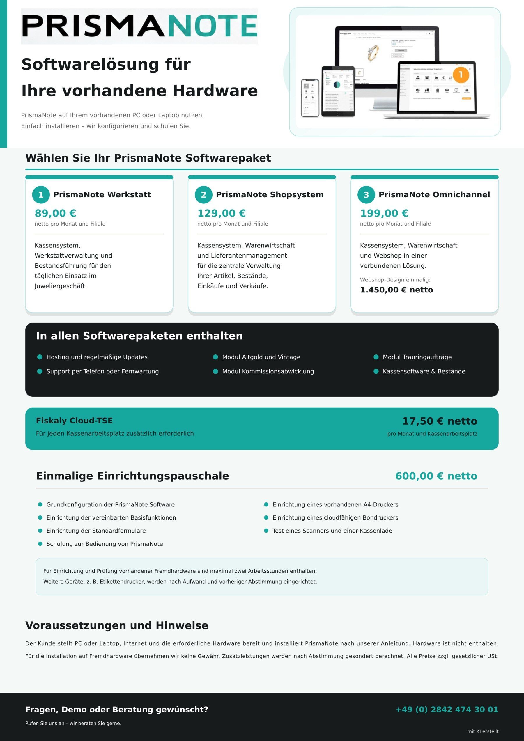 Prismanote - Softwarelösung für Juweliere für vorhandene Hardware