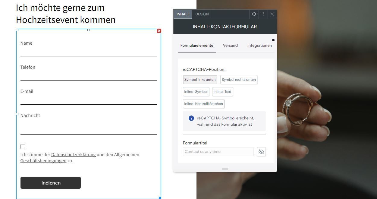 Buchen eines Hochzeitsevent auf der Prismanote Website
