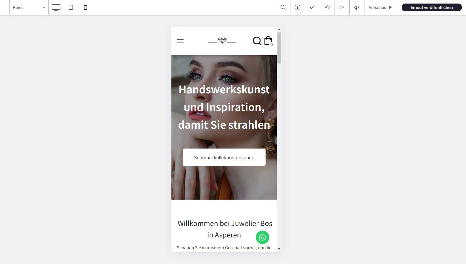 Prismanote Online-Shop für Schmuck auf einem Handybildschirm