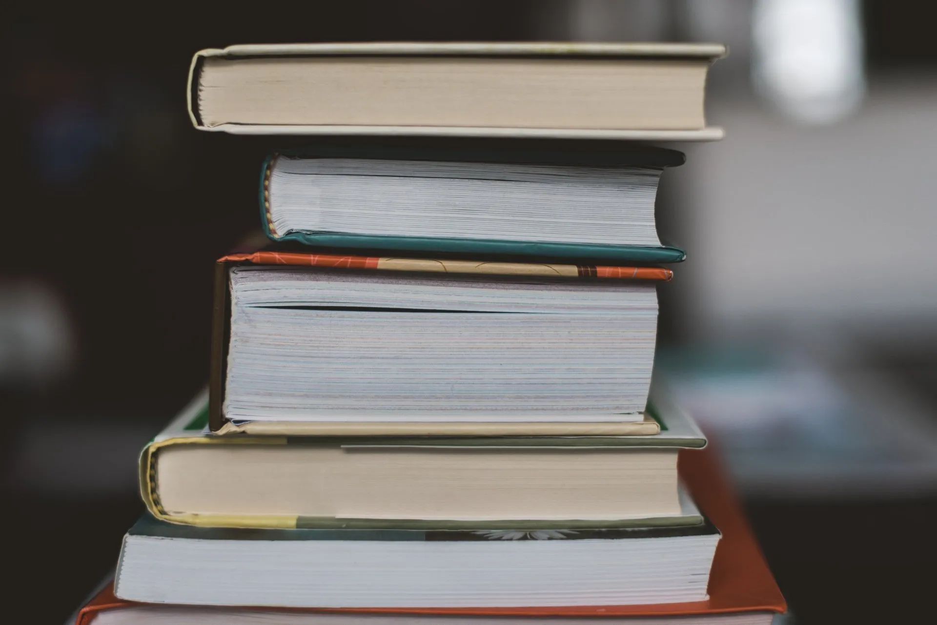 Hardcover books in a stack