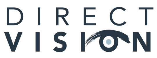 Direct Vision logo with dark blue text and an eye icon in the word “VISION”