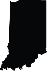 Black silhouette of the state of Indiana on a white background