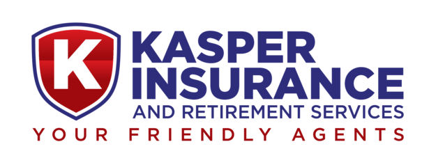 Kasper Insurance logo with red shield, blue and red text, and slogan “Your Friendly Agents”