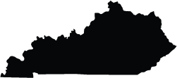 Black silhouette map of Kentucky on a white background