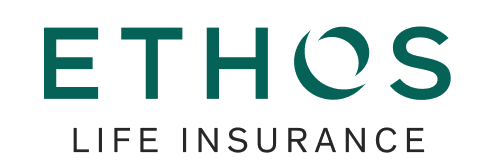 Ethos Life Insurance logo in teal and black text on a white background