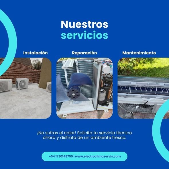 Anuncio de servicios de aire acondicionado: instalación, reparación y mantenimiento.