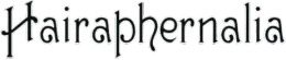 A black and white logo for Hairaphernalia with a phone number. The word hairaphernalia is written in black on a white background