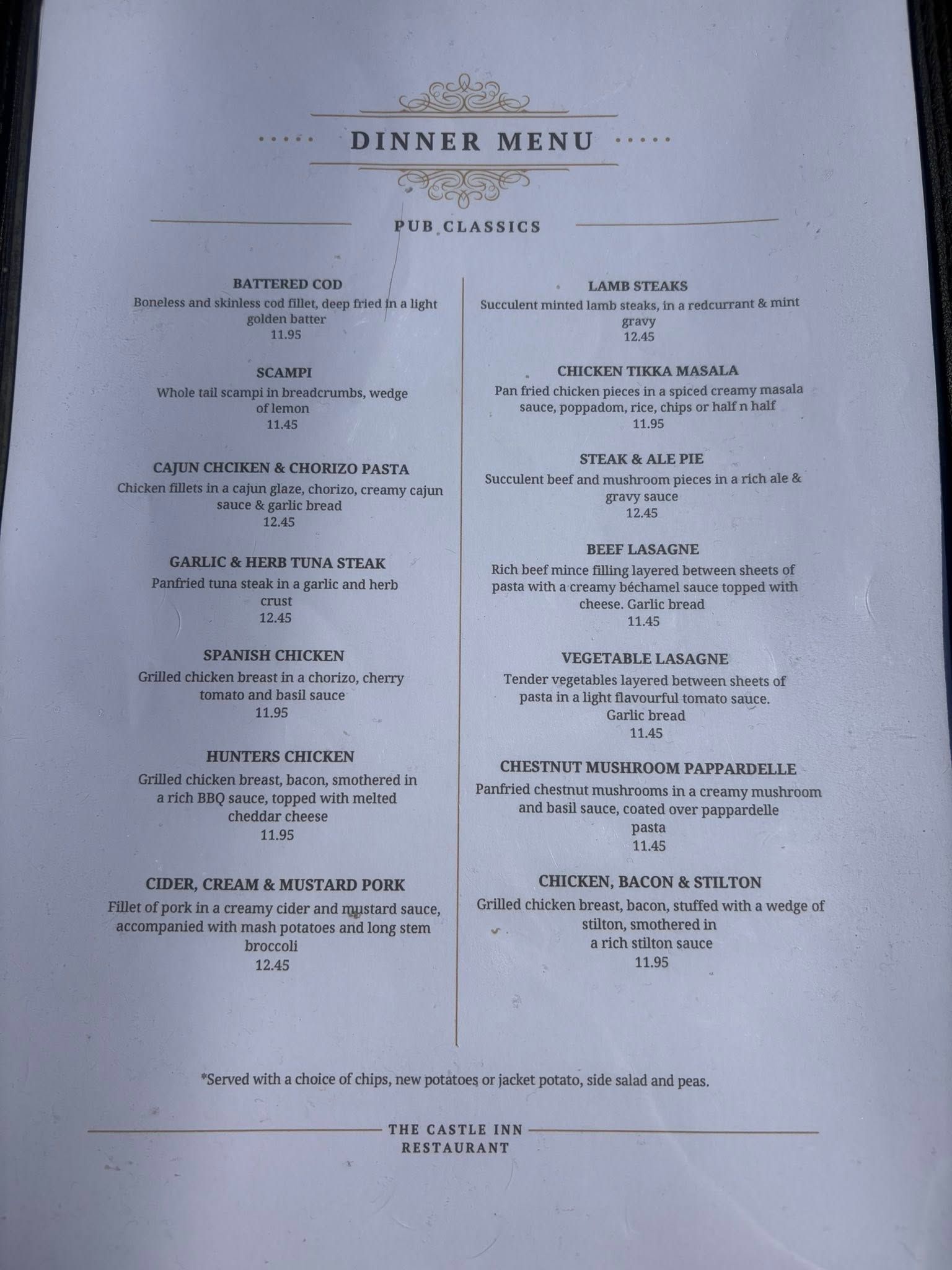The Castle Pontywaun Menu
