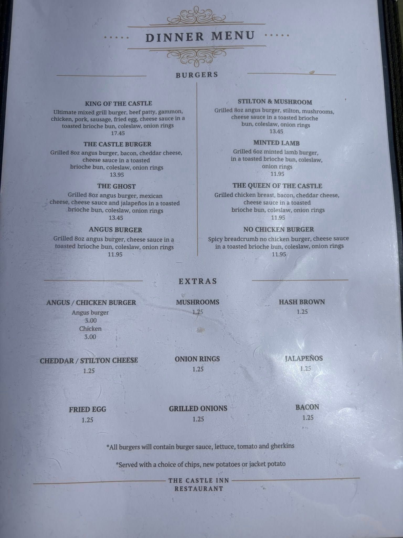 The Castle Pontywaun Menu
