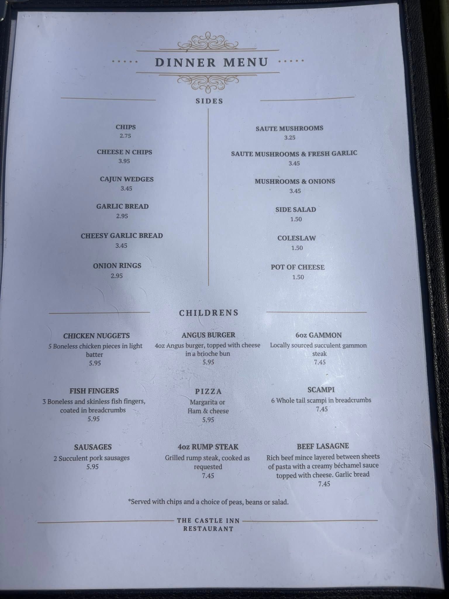 The Castle Pontywaun Menu