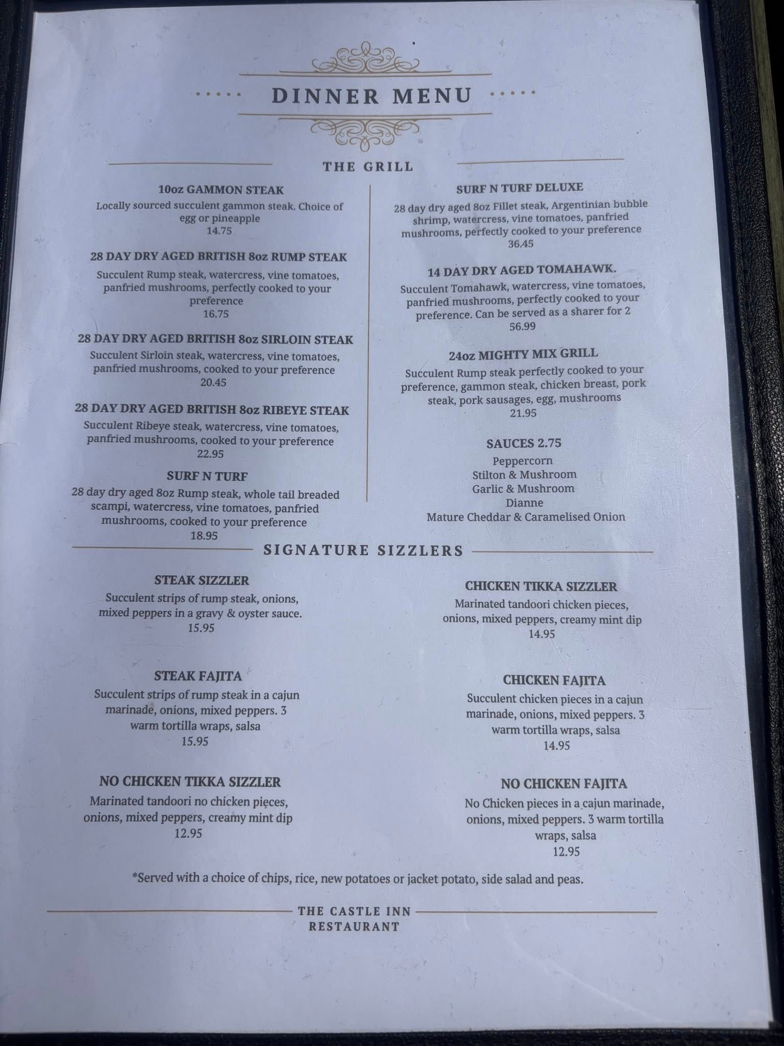The Castle Pontywaun Menu