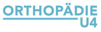 Ein blaues Logo für Orthopädie U4 auf weißem Hintergrund