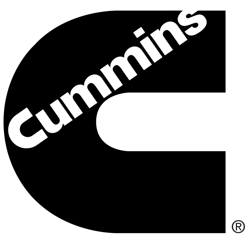 Cummins logo: black stylized “C” with white “Cummins” text on a white background