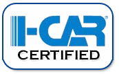 I-CAR Certified logo in blue and black on a white background