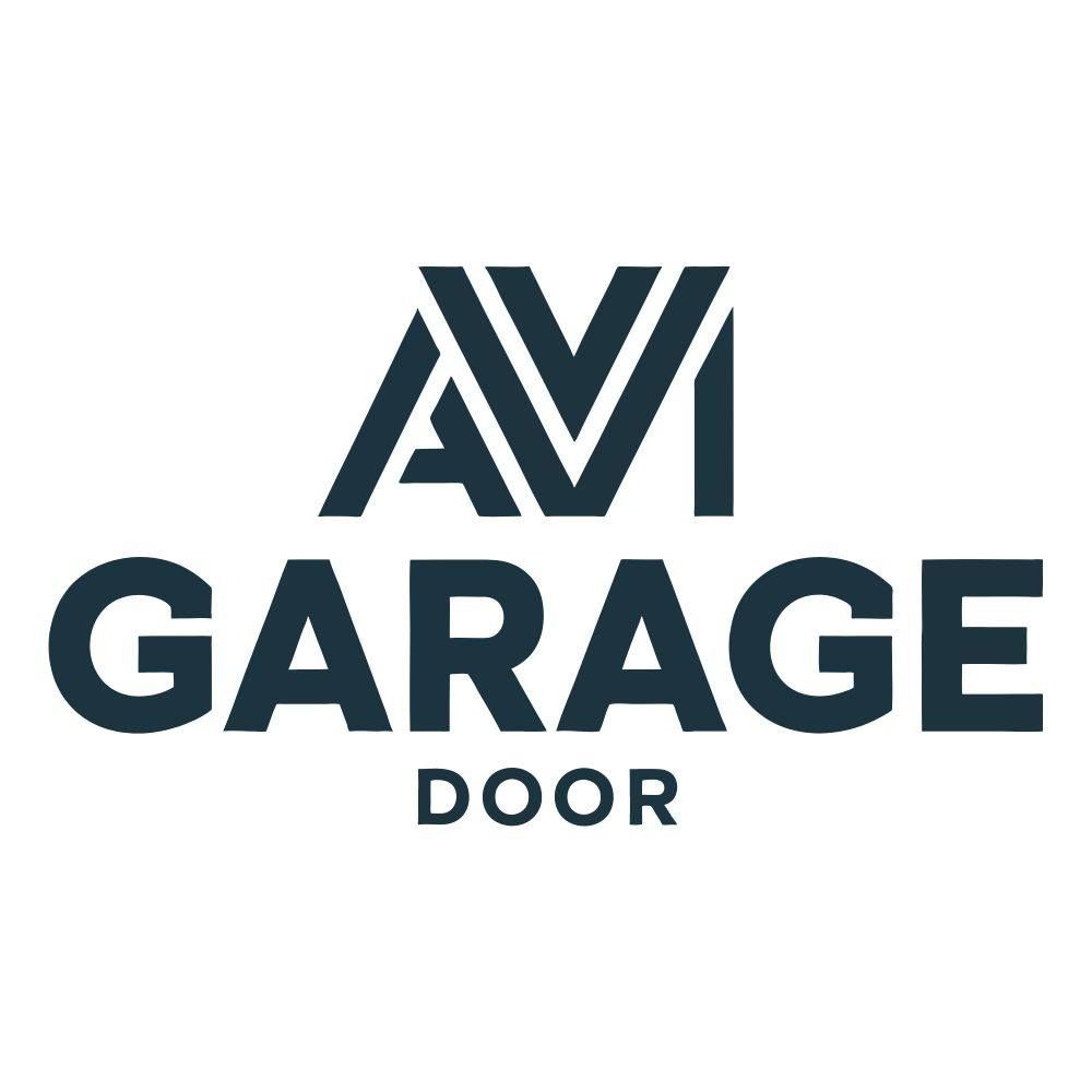 AVI Garage Door logo in dark blue on a white background