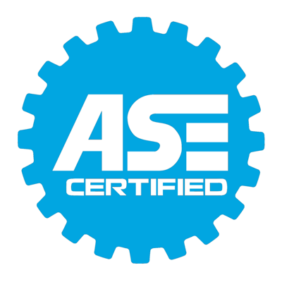 ASE Certified blue gear-shaped logo with white text