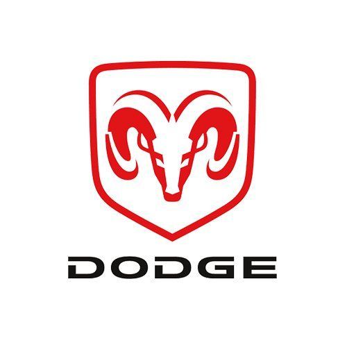 Red Dodge logo with stylized ram head and black DODGE text on white background