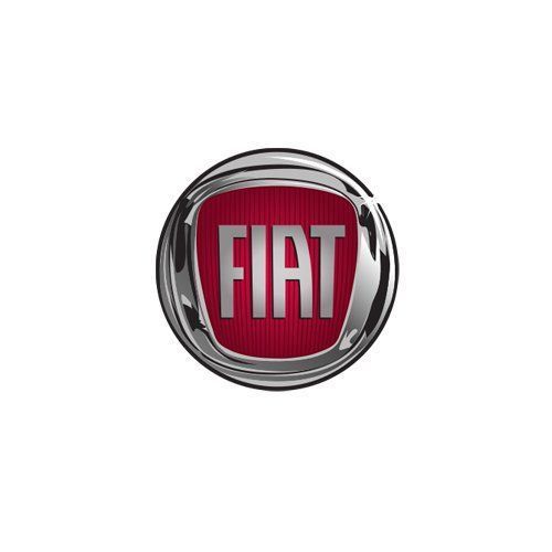 Fiat car logo in chrome and red, centered on a white background