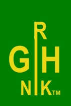 A green and yellow logo for rgh nik tm