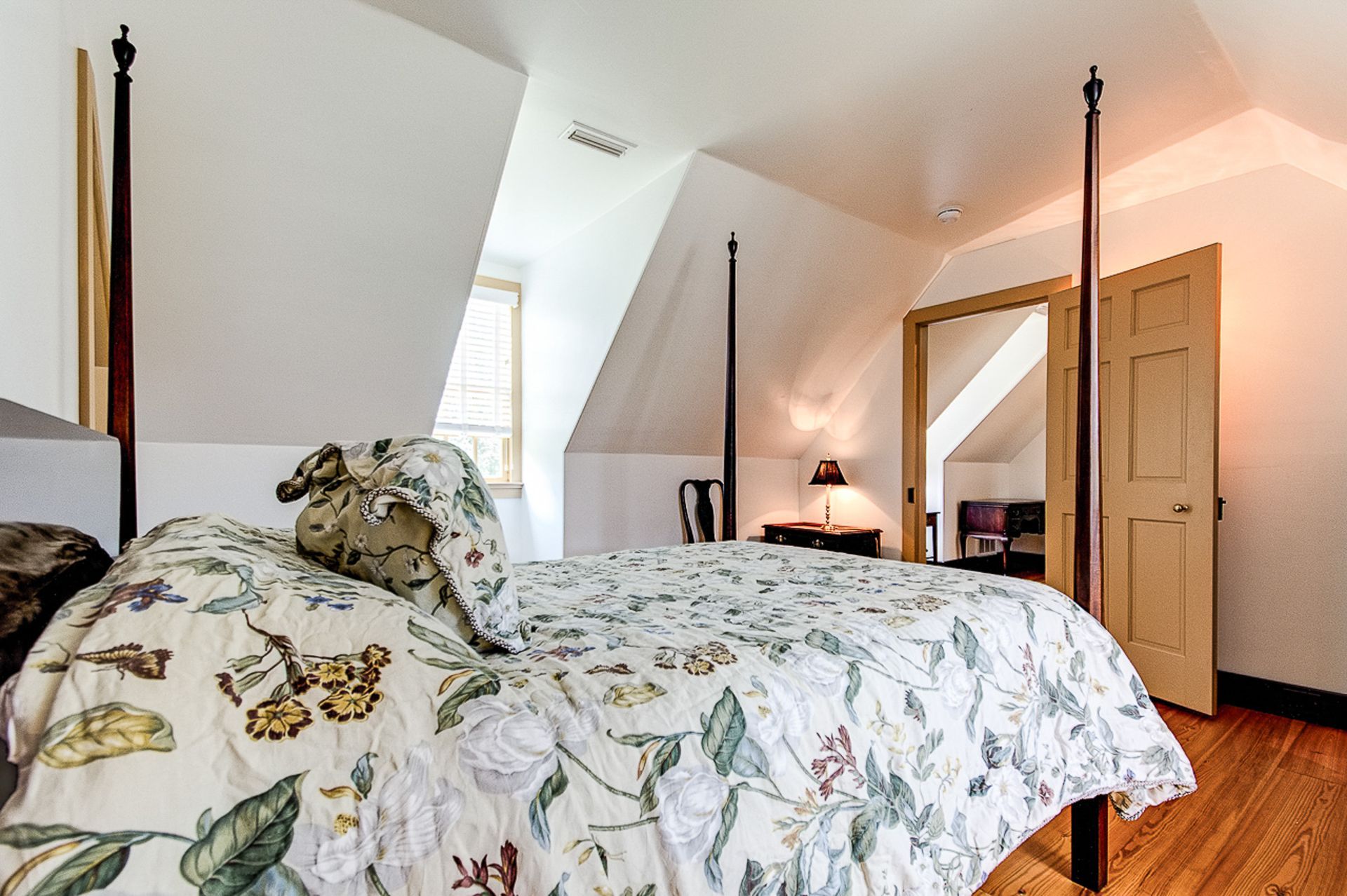 This is a photo of the bed in the Tan Room of the BNB.