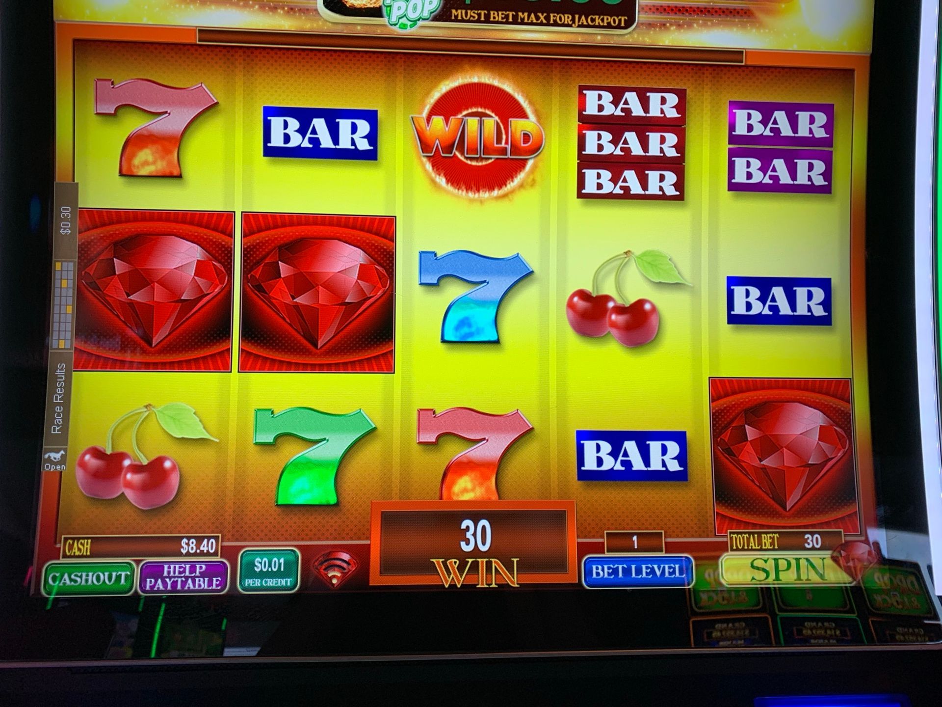 A slot machine with the number 30 on it